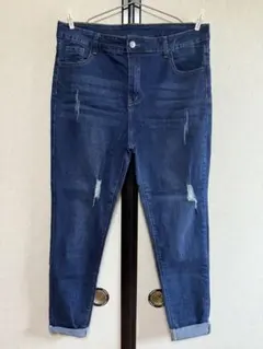 ダメージ加工スキニーデニム ダークブルー