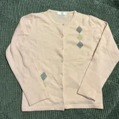 ピンク ダイヤモンド模様 カシミア 100パーセントカーディガン