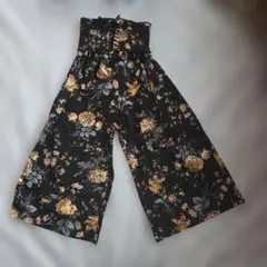 花柄 レースアップ ワイドパンツ ブラック