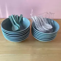 青磁 美濃焼 ラーメン鉢 1000cc 13個 & レンゲ15個セット 中華