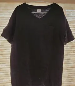 Champion 黒 Vネック Tシャツ 左胸ポケット付き Lサイズ