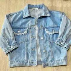 ライトブルー フリンジデザイン デニムジャケット 子供