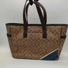 ⑦ コーチ　COACH トートバッグ ブラウン ネイビー ファスナー
