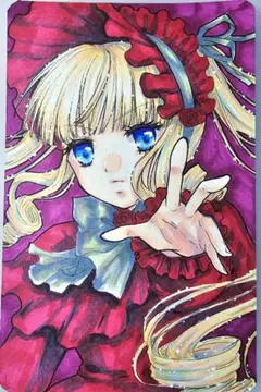 手描きイラスト 217】オリジナル原画 色紙 同人「黒髪のゴスロリ赤