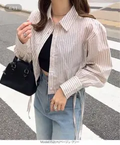 キラキラストライプサイドリボンショートシャツ [C7433]