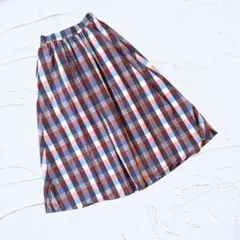 GU Sサイズ ブラウン系チェック コットンフレアスカート