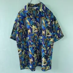 SILK VILLAGE シルクヴィンテージ風 シルクシャツ 半袖 総柄 古着M 