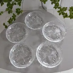 日本製　ガラス製 デザート皿 5枚セット 花柄ガラス食器 昭和レトロ　食器