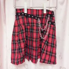 SHEIN チェーン付 赤チェック プリーツスカート