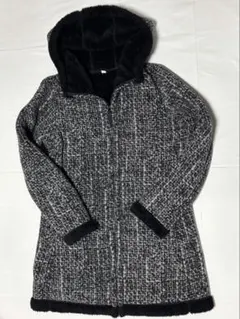 【UNIQLO】フリースコート　フード付き　裏ボア　裏起毛　極暖　千鳥格子柄　L