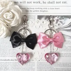 リボン キーホルダー バッグチャーム 2個セット ブラック ピンク