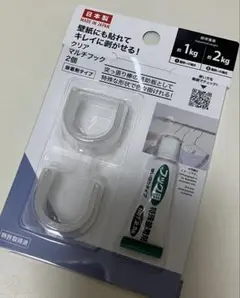 壁紙にも貼れてキレイに剥がせる　クリアマルチフック　2個入り　接着剤タイプ