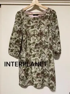 INTERPLANET インタープラネット　7部袖チュニック　ワンピース　総柄のサムネイル