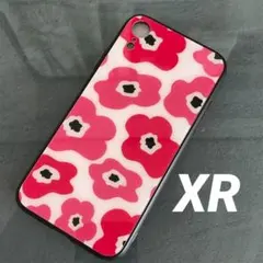 iPhoneXRケース　強化ガラスケース　花柄　ピンク　管理北ピ-9