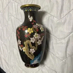花瓶 陶器製 花柄 黒地