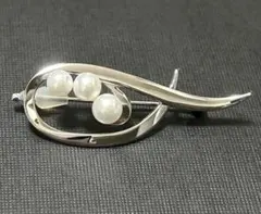 【美品】MIKIMOTO ミキモト アコヤ真珠3珠ブローチ シルバー Ｓ•M刻印