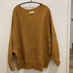リブ編み マスタード 長袖ニット