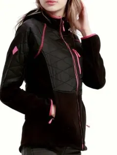 フード付きフリース&キルティングジャケット ブラック/ピンク