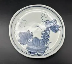 陶器　染付　葡萄柄　中皿　香　印あり　未使用品