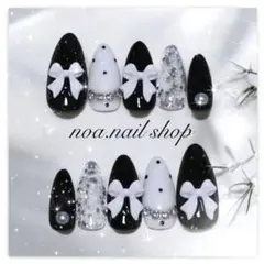 ネイルチップ　リボン　フレンチガーリー