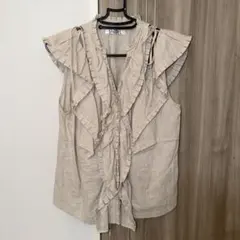 SNIDEL フリルノースリーブシャツ チェックベージュ