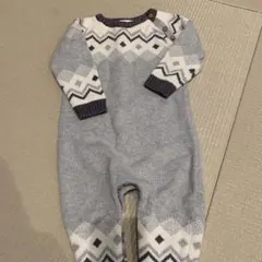 グレー 幾何学模様 ニットロンパース6-9才