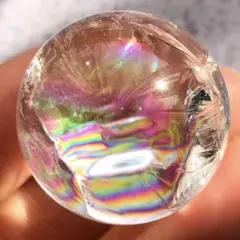 【虹特大！虹ギラギラ！一点もの】天然石　アイリスクォーツ　水晶　丸玉44