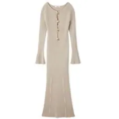 SNIDEL デザインフロントボタンニットワンピース ベージュ