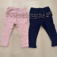 ミキハウス PiCNiCフリル付レギンス 90 ピンク・ネイビー2点セット