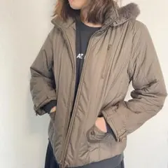 レディース 中綿ジャケット LL フードファー付き 防寒アウター