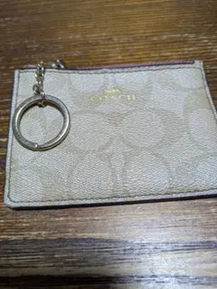 コーチ レザー パスケース ベージュ/パープル