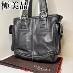 【極美品　保存袋付】コーチ　レザー　ソーホー ダブルポケット トートバッグ 黒