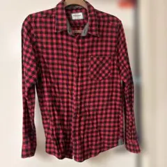 500円！数回着用Doublefocus レッド・ブラックチェックネルシャツ L