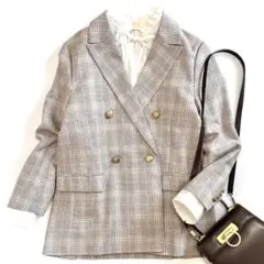 ⭐️金ボタン⭐️ スピックアンドスパン　リネンブレンド　チェックテーラードジャケット