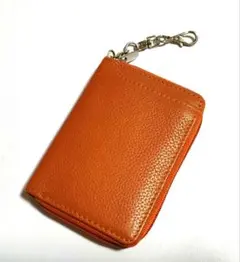 ミニ財布　本革　オレンジ　ブラウン　ボックス小銭入れ　カードケース