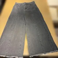 GU グレー ワイドパンツ フリンジ裾