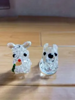 クリスタルガラス？アクリルビーズ？可愛い動物　犬＆うさぎ　置物　飾り