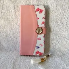 手帳型スマホケース ピンク 花柄