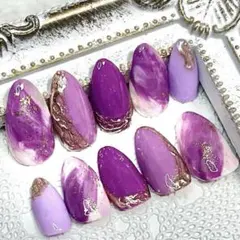 くすみパープル×マーブル×ミラー×ニュアンスネイルチップ