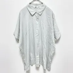 ユニクロ|半袖 レーヨンブラウス【L】裾スリット ゆったり 揺れ感 春夏 ミント