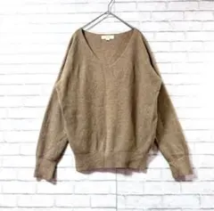 【ビーミングバイビームス】Vネックリブオーバーサイズ裾スリット入りニット 毛混紡