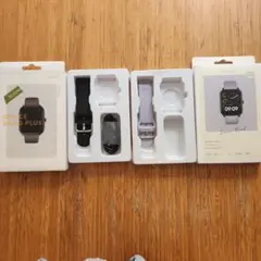 3Coins/スマートウォッチ ブラックバンド&充電ケーブル&パープルバンド