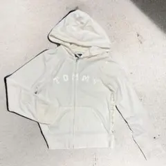 トミーヒルフィガー ジップパーカー ホワイト S ロゴ入り フード付き