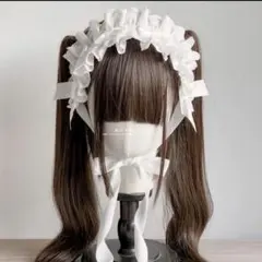 白フリル リボン ヘッドドレス ロリータ コスプレ メイド 地雷　ゴスロリ