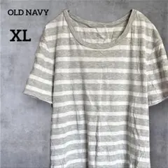 OLD NAVY【XL】グレー×白 ボーダー 半袖 Tシャツ クルーネック 春夏のサムネイル