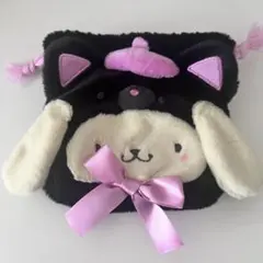 サンリオ　ポムポムプリン　巾着　もこもこ　黒