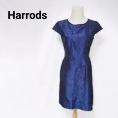 Harrods ハロッズ シルク混 高級 刺しゅう ワンピース ブルー 2 美品のサムネイル
