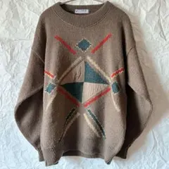 RENOWN デザインニットセーター 幾何学 メンズ M vintage 美品のサムネイル