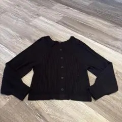リブ編み ブラック 長袖カーディガン　M