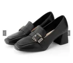 GRL スクエアトゥフレアヒールレザーローファー 23.5